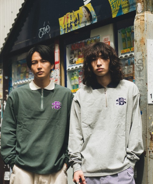 BROKEN BASE(ブロークンベース)の「配色刺繍ハーフジップポロシャツ(Tシャツ/カットソー・メンズ・グリーン/ベージュ/グレー・LARGE/MEDIUM)」の14枚目の写真