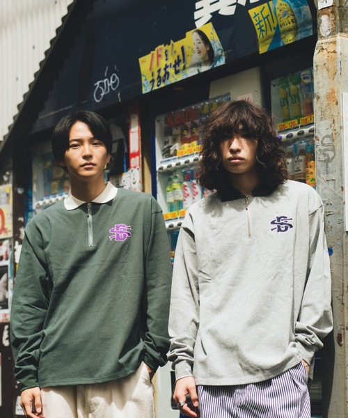 BROKEN BASE(ブロークンベース)の「配色刺繍ハーフジップポロシャツ(Tシャツ/カットソー・メンズ・グリーン/ベージュ/グレー・LARGE/MEDIUM)」の5枚目の写真