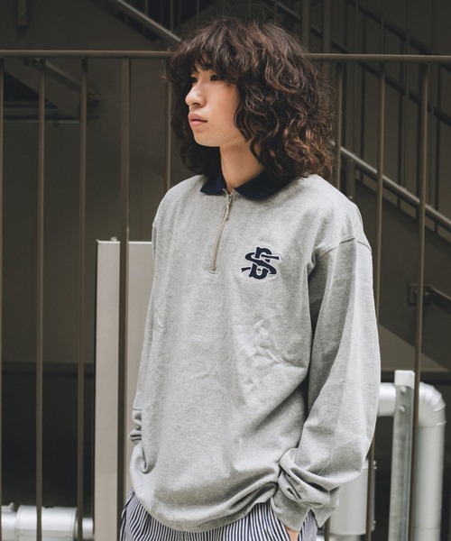 BROKEN BASE(ブロークンベース)の「配色刺繍ハーフジップポロシャツ(Tシャツ/カットソー・メンズ・グリーン/ベージュ/グレー・LARGE/MEDIUM)」の7枚目の写真