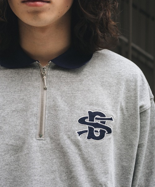 BROKEN BASE(ブロークンベース)の「配色刺繍ハーフジップポロシャツ(Tシャツ/カットソー・メンズ・グリーン/ベージュ/グレー・LARGE/MEDIUM)」の19枚目の写真