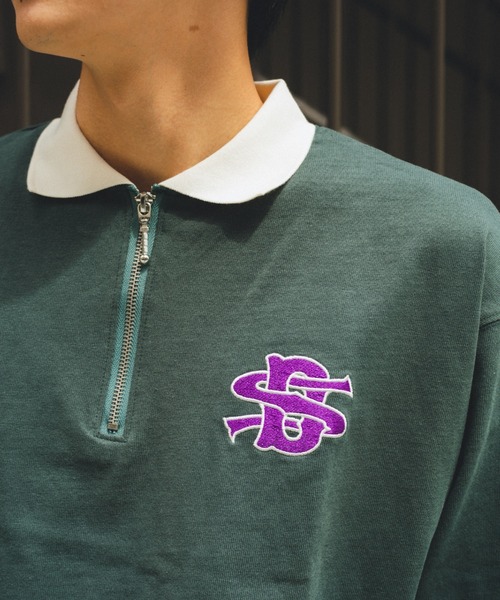 BROKEN BASE(ブロークンベース)の「配色刺繍ハーフジップポロシャツ(Tシャツ/カットソー・メンズ・グリーン/ベージュ/グレー・LARGE/MEDIUM)」の10枚目の写真