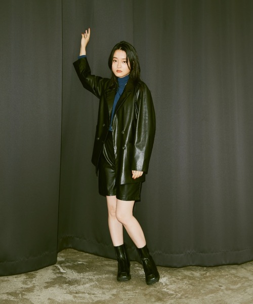 Happy John(ハッピージョン)の「fake leather jacket/フェイクレザージャケット(テーラードジャケット・レディース・ブラック/ベージュ・FREE)」の7枚目の写真