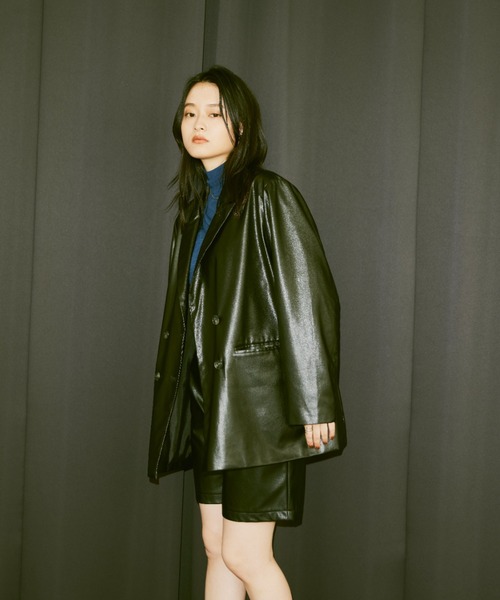 Happy John(ハッピージョン)の「fake leather jacket/フェイクレザージャケット(テーラードジャケット・レディース・ブラック/ベージュ・FREE)」の10枚目の写真