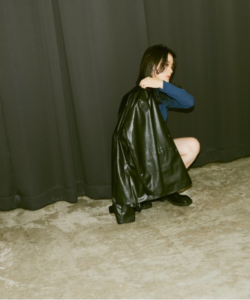 Happy John(ハッピージョン)の「fake leather jacket/フェイクレザージャケット(テーラードジャケット・レディース・ブラック/ベージュ・FREE)」の13枚目の写真