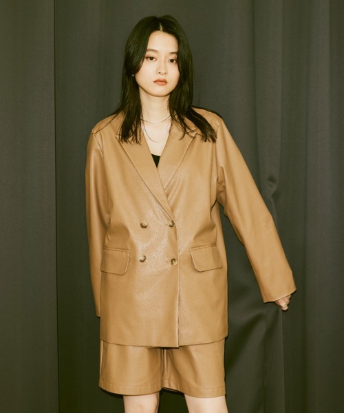 Happy John(ハッピージョン)の「fake leather jacket/フェイクレザージャケット(テーラードジャケット・レディース・ブラック/ベージュ・FREE)」の18枚目の写真