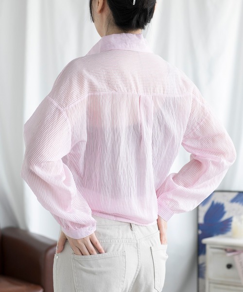 aimoha(アイモハ)の「UVカットシアーストライプシャツ (SS)(シャツ/ブラウス・レディース・ホワイト/ピンク/ブルー・X-LARGE/MEDIUM/LARGE/XX-LARGE/SMALL)」の10枚目の写真