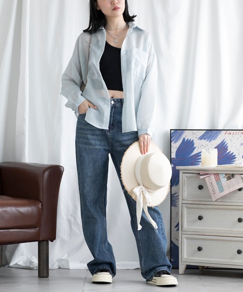 aimoha(アイモハ)の「UVカットシアーストライプシャツ (SS)(シャツ/ブラウス・レディース・ホワイト/ピンク/ブルー・X-LARGE/MEDIUM/LARGE/XX-LARGE/SMALL)」の14枚目の写真