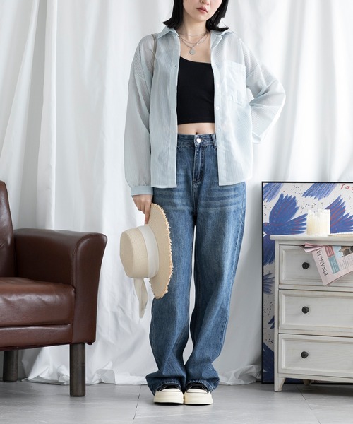 aimoha(アイモハ)の「UVカットシアーストライプシャツ (SS)(シャツ/ブラウス・レディース・ホワイト/ピンク/ブルー・X-LARGE/MEDIUM/LARGE/XX-LARGE/SMALL)」の16枚目の写真
