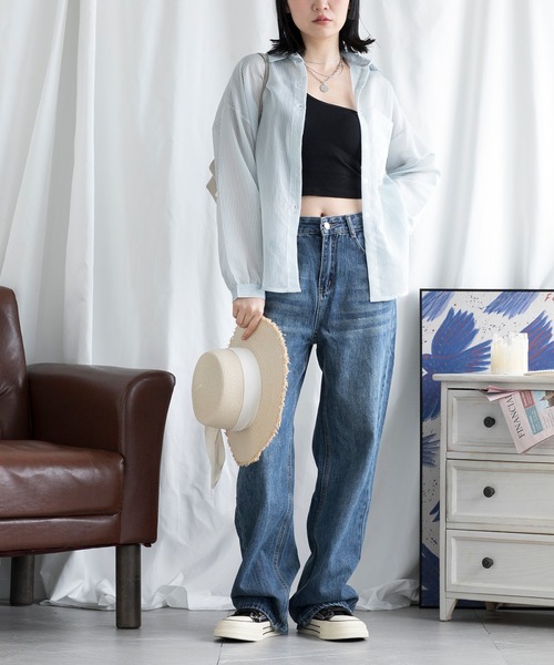 aimoha(アイモハ)の「UVカットシアーストライプシャツ (SS)(シャツ/ブラウス・レディース・ホワイト/ピンク/ブルー・X-LARGE/MEDIUM/LARGE/XX-LARGE/SMALL)」の17枚目の写真