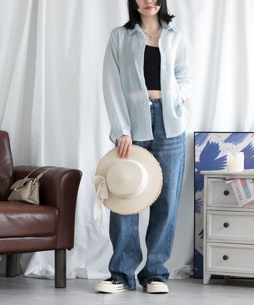 aimoha(アイモハ)の「UVカットシアーストライプシャツ (SS)(シャツ/ブラウス・レディース・ホワイト/ピンク/ブルー・X-LARGE/MEDIUM/LARGE/XX-LARGE/SMALL)」の18枚目の写真