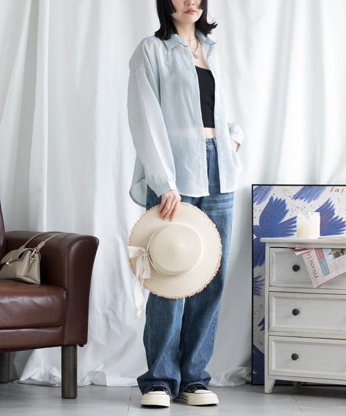aimoha(アイモハ)の「UVカットシアーストライプシャツ (SS)(シャツ/ブラウス・レディース・ホワイト/ピンク/ブルー・X-LARGE/MEDIUM/LARGE/XX-LARGE/SMALL)」の19枚目の写真