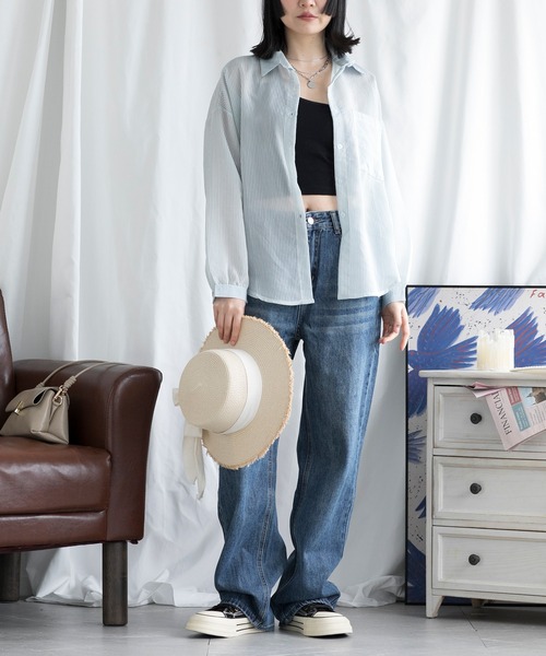 aimoha(アイモハ)の「UVカットシアーストライプシャツ (SS)(シャツ/ブラウス・レディース・ホワイト/ピンク/ブルー・X-LARGE/MEDIUM/LARGE/XX-LARGE/SMALL)」の20枚目の写真