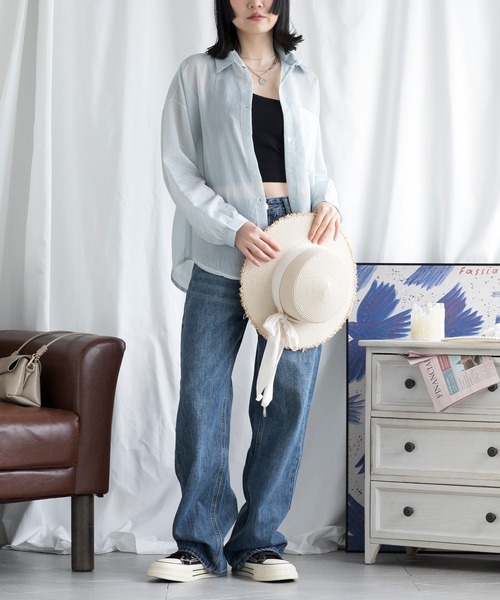 aimoha(アイモハ)の「UVカットシアーストライプシャツ (SS)(シャツ/ブラウス・レディース・ホワイト/ピンク/ブルー・X-LARGE/MEDIUM/LARGE/XX-LARGE/SMALL)」の21枚目の写真