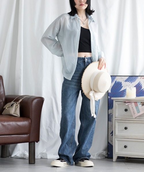 aimoha(アイモハ)の「UVカットシアーストライプシャツ (SS)(シャツ/ブラウス・レディース・ホワイト/ピンク/ブルー・X-LARGE/MEDIUM/LARGE/XX-LARGE/SMALL)」の22枚目の写真