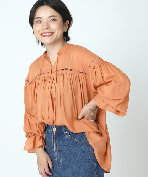 B.C STOCK(ベーセーストック)の「キャンディースリーブブラウス(シャツ/ブラウス・レディース・ブラウン/ブラック系その他/ブルー/オレンジ・FREE)」の1枚目の写真