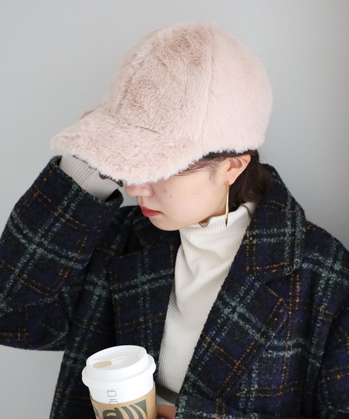 GeeRA（ジーラ）の「フェイクファーキャップ（キャップ・レディース・ブラック/ベージュ/サンドグレー/チェック・FREE）」の3枚目の写真