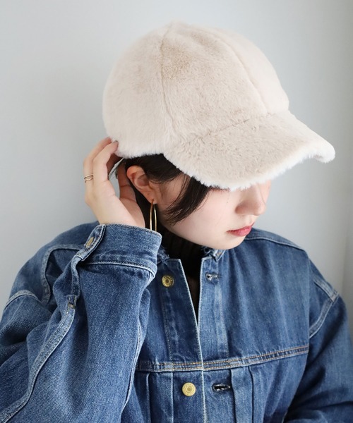 GeeRA（ジーラ）の「フェイクファーキャップ（キャップ・レディース・ブラック/ベージュ/サンドグレー/チェック・FREE）」の4枚目の写真