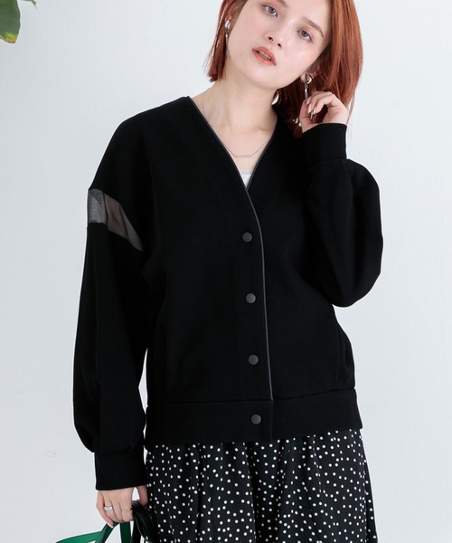 Paradise Picnic（パラダイスピクニック）の「Lallia mu シアーショルダーカーディガン（カーディガン/ボレロ・レディース・ブラック/カーキ・FREE）」の3枚目の写真