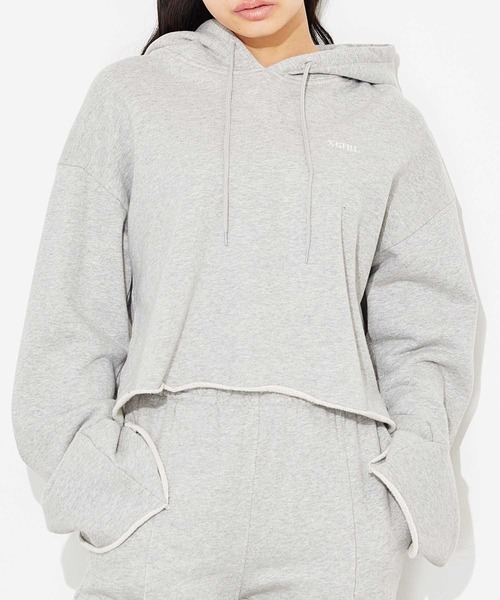 X-girl（エックスガール）の「CROPPED SWEAT HOODIE（パーカー・レディース・チャコール/ブラウン/アッシュ・S/M）」の2枚目の写真