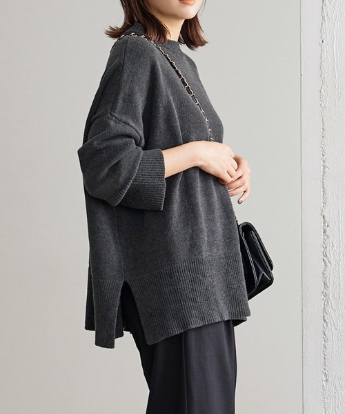 KOBE LETTUCE（コウベレタス）の「選べる2タイプ サイドスリットチュニックニット（ニット/セーター・レディース・ホワイト系1/ベージュ系その他/ホワイト系/グレー系/ホワイト系その他/ホワイト×ブラック/ブルー系その他2/チャコールグレー/ブルー系その他/ベージュ系その他2/ホワイト系その他2/ホワイト×グリーン/ブラック系その他2/グレー系その他2/グレー系その他/ブラック系その他・2/1）」の11枚目の写真