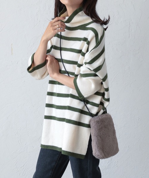 KOBE LETTUCE（コウベレタス）の「選べる2タイプ サイドスリットチュニックニット（ニット/セーター・レディース・ホワイト系1/ベージュ系その他/ホワイト系/グレー系/ホワイト系その他/ホワイト×ブラック/ブルー系その他2/チャコールグレー/ブルー系その他/ベージュ系その他2/ホワイト系その他2/ホワイト×グリーン/ブラック系その他2/グレー系その他2/グレー系その他/ブラック系その他・2/1）」の6枚目の写真