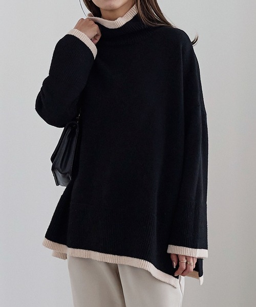 KOBE LETTUCE（コウベレタス）の「選べる2タイプ サイドスリットチュニックニット（ニット/セーター・レディース・ホワイト系1/ベージュ系その他/ホワイト系/グレー系/ホワイト系その他/ホワイト×ブラック/ブルー系その他2/チャコールグレー/ブルー系その他/ベージュ系その他2/ホワイト系その他2/ホワイト×グリーン/ブラック系その他2/グレー系その他2/グレー系その他/ブラック系その他・2/1）」の10枚目の写真