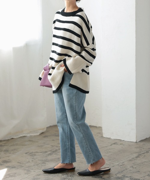 KOBE LETTUCE（コウベレタス）の「選べる2タイプ サイドスリットチュニックニット（ニット/セーター・レディース・ホワイト系1/ベージュ系その他/ホワイト系/グレー系/ホワイト系その他/ホワイト×ブラック/ブルー系その他2/チャコールグレー/ブルー系その他/ベージュ系その他2/ホワイト系その他2/ホワイト×グリーン/ブラック系その他2/グレー系その他2/グレー系その他/ブラック系その他・2/1）」の18枚目の写真