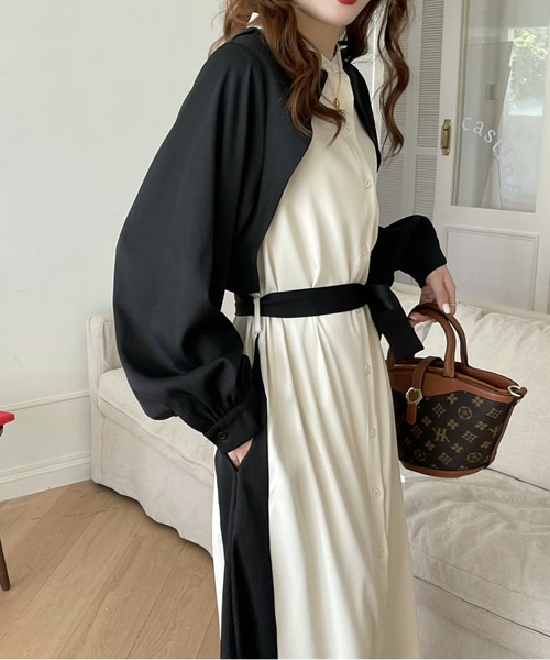 emi+（エミプラス）の「ウエストベルト付き レイヤード風バイカラー