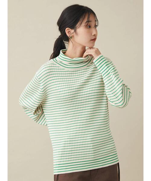 CRAFT STANDARD BOUTIQUE（クラフトスタンダードブティック）の「ハイゲージボーダータートルニットプルオーバー（ニット/セーター・レディース・アイボリー/ブラック/グリーン・FREE）」の7枚目の写真