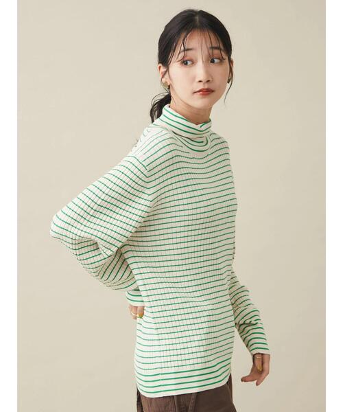 CRAFT STANDARD BOUTIQUE（クラフトスタンダードブティック）の「ハイゲージボーダータートルニットプルオーバー（ニット/セーター・レディース・アイボリー/ブラック/グリーン・FREE）」の8枚目の写真