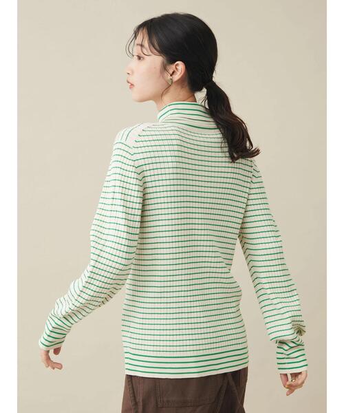 CRAFT STANDARD BOUTIQUE（クラフトスタンダードブティック）の「ハイゲージボーダータートルニットプルオーバー（ニット/セーター・レディース・アイボリー/ブラック/グリーン・FREE）」の9枚目の写真
