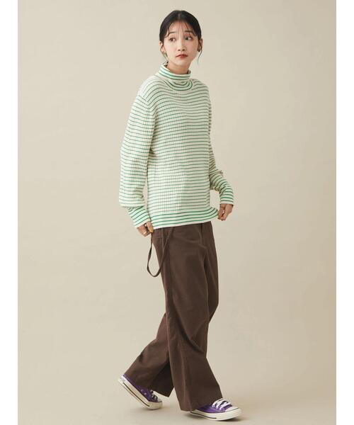 CRAFT STANDARD BOUTIQUE（クラフトスタンダードブティック）の「ハイゲージボーダータートルニットプルオーバー（ニット/セーター・レディース・アイボリー/ブラック/グリーン・FREE）」の11枚目の写真