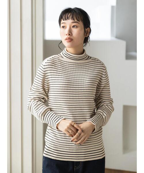 CRAFT STANDARD BOUTIQUE（クラフトスタンダードブティック）の「ハイゲージボーダータートルニットプルオーバー（ニット/セーター・レディース・アイボリー/ブラック/グリーン・FREE）」の18枚目の写真