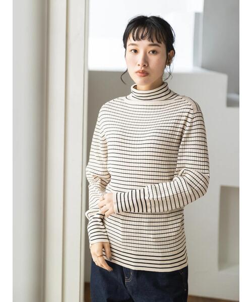 CRAFT STANDARD BOUTIQUE（クラフトスタンダードブティック）の「ハイゲージボーダータートルニットプルオーバー（ニット/セーター・レディース・アイボリー/ブラック/グリーン・FREE）」の19枚目の写真