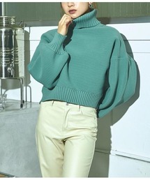 タートルネッククロップドモチモチニットトップスセーター