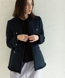 ◆DELEGANT コットンツイードミドルジャケット【OPAQUE.CLIP NAVY】