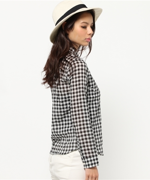AZUL by moussy（アズールバイマウジー）の「先染シャーリングギンガム長袖T/Bシャツ（シャツ/ブラウス・レディース・レッド系その他/ブラック系その他/ブルー系その他・LARGE/SMALL/MEDIUM）」の5枚目の写真