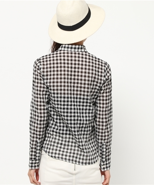 AZUL by moussy（アズールバイマウジー）の「先染シャーリングギンガム長袖T/Bシャツ（シャツ/ブラウス・レディース・レッド系その他/ブラック系その他/ブルー系その他・LARGE/SMALL/MEDIUM）」の6枚目の写真