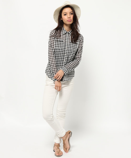 AZUL by moussy（アズールバイマウジー）の「先染シャーリングギンガム長袖T/Bシャツ（シャツ/ブラウス・レディース・レッド系その他/ブラック系その他/ブルー系その他・LARGE/SMALL/MEDIUM）」の7枚目の写真