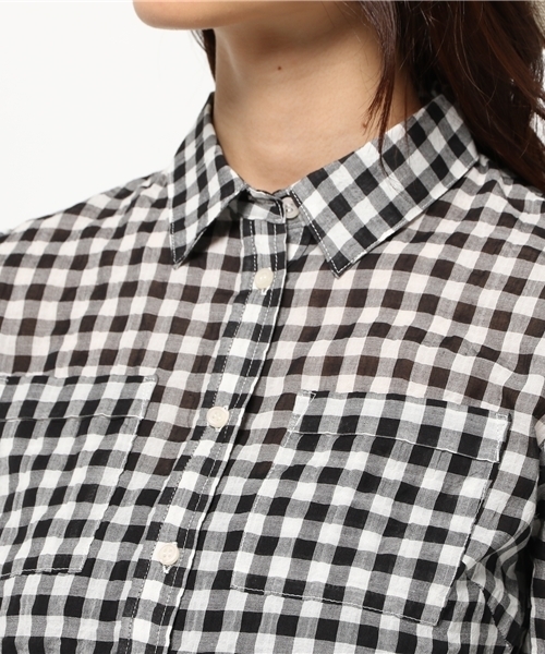 AZUL by moussy（アズールバイマウジー）の「先染シャーリングギンガム長袖T/Bシャツ（シャツ/ブラウス・レディース・レッド系その他/ブラック系その他/ブルー系その他・LARGE/SMALL/MEDIUM）」の8枚目の写真