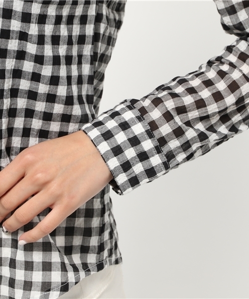 AZUL by moussy（アズールバイマウジー）の「先染シャーリングギンガム長袖T/Bシャツ（シャツ/ブラウス・レディース・レッド系その他/ブラック系その他/ブルー系その他・LARGE/SMALL/MEDIUM）」の9枚目の写真