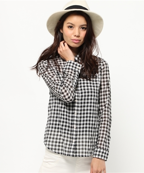AZUL by moussy（アズールバイマウジー）の「先染シャーリングギンガム長袖T/Bシャツ（シャツ/ブラウス・レディース・レッド系その他/ブラック系その他/ブルー系その他・LARGE/SMALL/MEDIUM）」の14枚目の写真