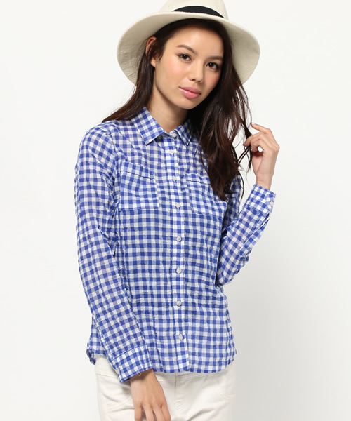 AZUL by moussy（アズールバイマウジー）の「先染シャーリングギンガム長袖T/Bシャツ（シャツ/ブラウス・レディース・レッド系その他/ブラック系その他/ブルー系その他・LARGE/SMALL/MEDIUM）」の15枚目の写真
