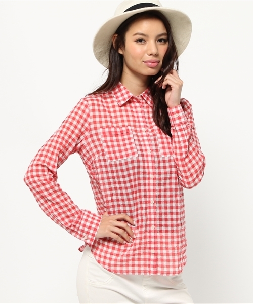 AZUL by moussy（アズールバイマウジー）の「先染シャーリングギンガム長袖T/Bシャツ（シャツ/ブラウス・レディース・レッド系その他/ブラック系その他/ブルー系その他・LARGE/SMALL/MEDIUM）」の13枚目の写真