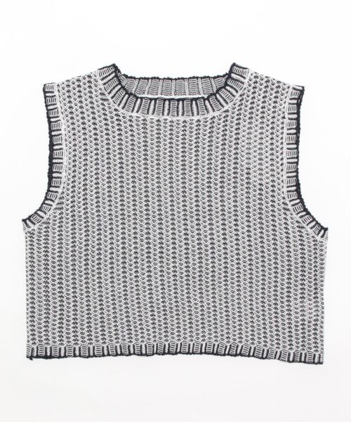 STYLEBLOCK(スタイルブロック)の「A麻タッチニット配色ジャガードショートプルオーバー(ニット/セーター・レディース・ブラック/グリーン/ネイビー/オレンジ/グレイッシュベージュ/ベージュ・M)」の5枚目の写真