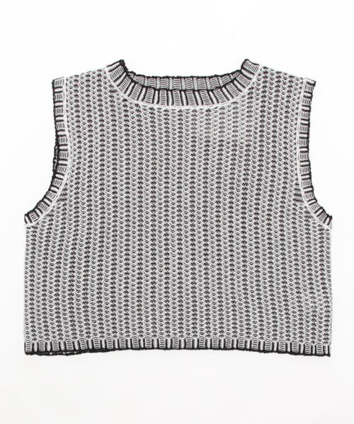 STYLEBLOCK(スタイルブロック)の「A麻タッチニット配色ジャガードショートプルオーバー(ニット/セーター・レディース・ブラック/グリーン/ネイビー/オレンジ/グレイッシュベージュ/ベージュ・M)」の11枚目の写真