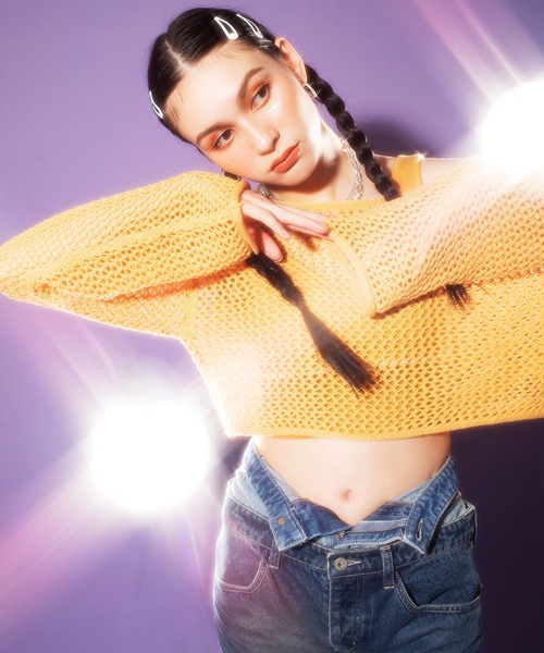 SPIRALGIRL(スパイラルガール)の「ルーズメッシュニット(ニット/セーター・レディース・ブラック/ライトグレー/オレンジ・FREE)」の11枚目の写真