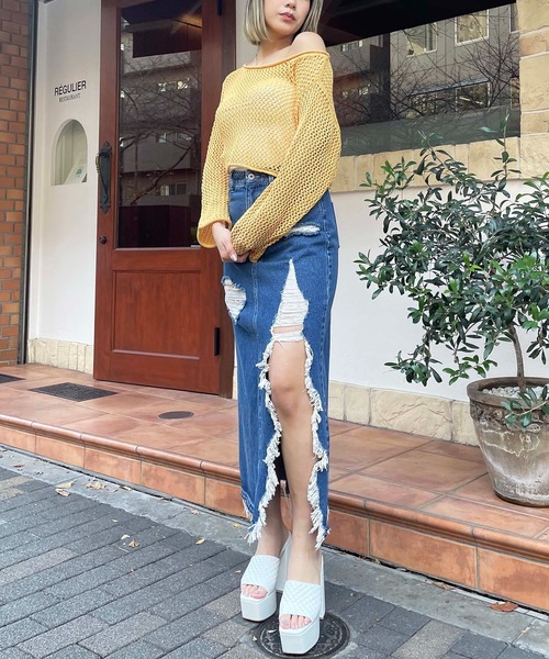 SPIRALGIRL(スパイラルガール)の「ルーズメッシュニット(ニット/セーター・レディース・ブラック/ライトグレー/オレンジ・FREE)」の17枚目の写真