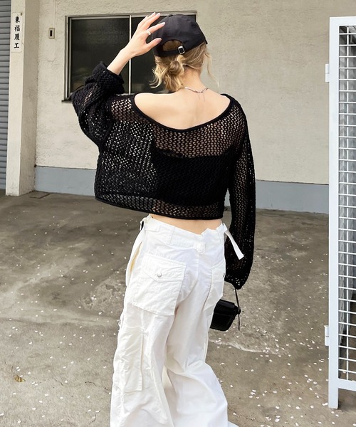 SPIRALGIRL(スパイラルガール)の「ルーズメッシュニット(ニット/セーター・レディース・ブラック/ライトグレー/オレンジ・FREE)」の6枚目の写真