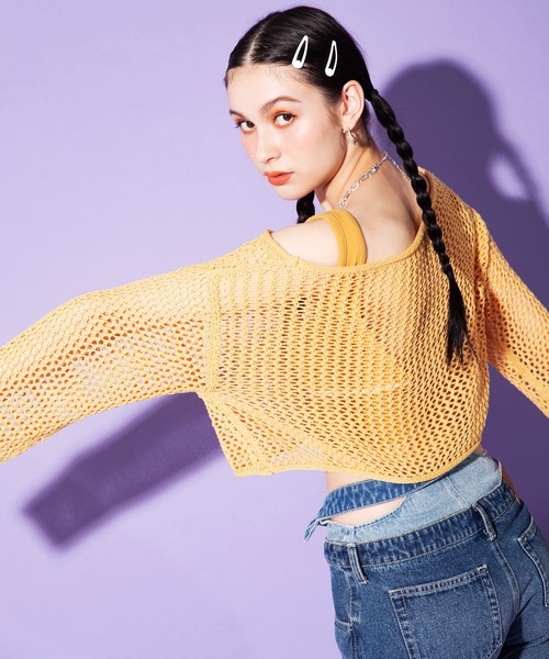 SPIRALGIRL(スパイラルガール)の「ルーズメッシュニット(ニット/セーター・レディース・ブラック/ライトグレー/オレンジ・FREE)」の4枚目の写真